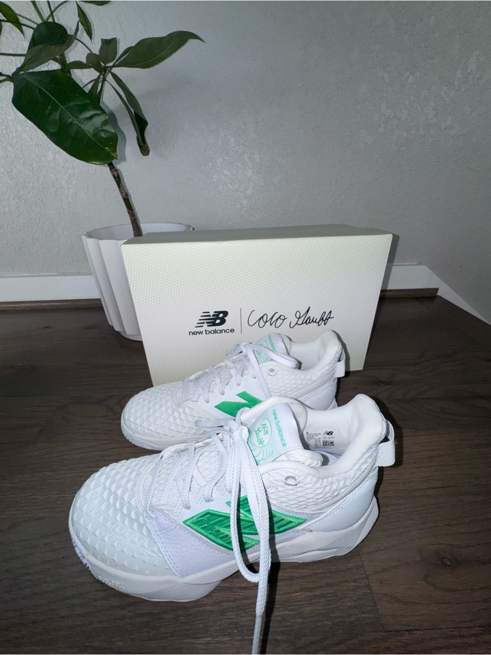 Coco Gauff New Balance White & Green Women’s Athletic Shoes